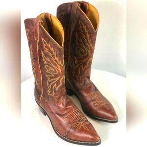 JUSTIN BOOTS BROWN LEATHER WESTERN BOOTS MADE IN MEXICO SIZE 11